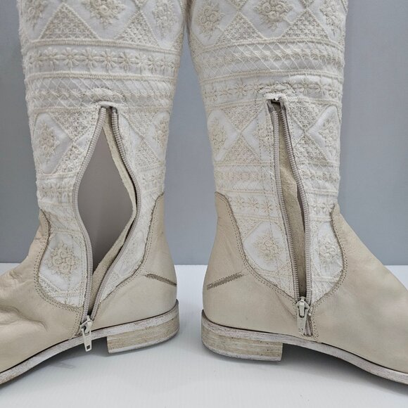Free People Bren Knee High Boot Womens EU 39 Cream Embroidered Boho Slouchy - Picture 4 of 16